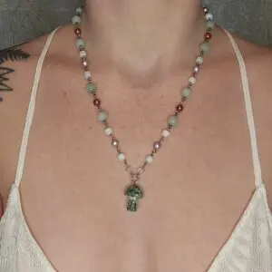 Deep Green Fairy Mushroom Pendant Necklace