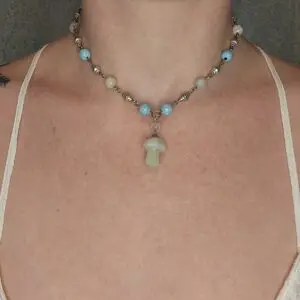 Green Fairy Mushroom Pendant Choker